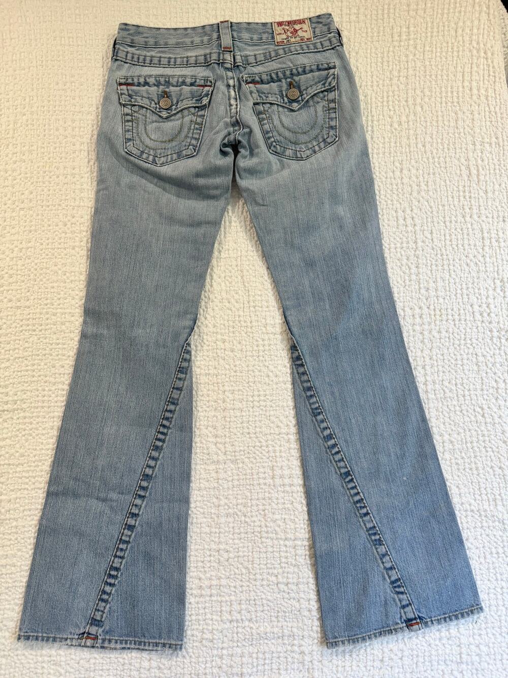 True Religion Joey Flare Jeans Women Size 27 Vintage Y2K Low Rise Distressed USA